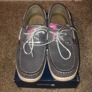 Sperry bluefish grey and pink plaid